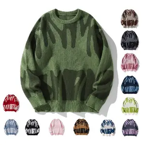 Men's Woman's Round Neck Drop Shoulder Graphic Sweater, Casual Contrast Color Pattern Knitted Sweater, Streetwear, Knitwear Menswear Christmas