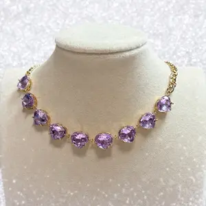 Curb Chain Necklace in clear or purple crystal
