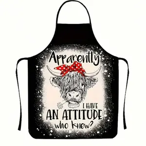 1pc Highland Cow Print Apron - Waterproof, Oil-Resistant, Durable Polyester Kitchen Apron for Cooking and Cleaning, Labor Day Gift Idea