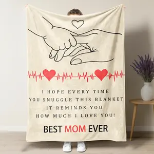 Best Mom Ever Soft Fleece Throw Blanket - Heartwarming Mother's Day Birthday Gift for Mom from Daughter Son - Heartbeat & Hand-holding Design - Cozy Snuggle Gift