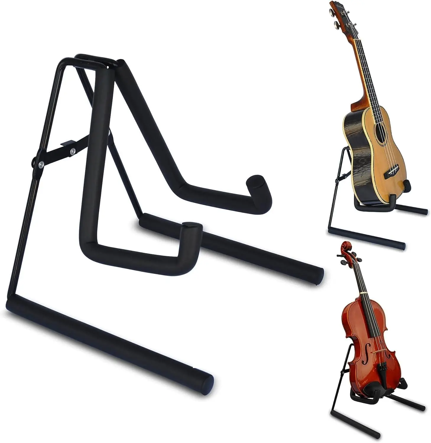 5 CORE A-Frame Metal Ukulele Stand with Soft Padded EVA Foam Arms, Safe & Scratch-Free for Banjo, Mini Guitar, Violin, Mandolin, Folk & World Accessories - Displaying & Storing Instruments for School, Black - GSS UKU, Displaying And Storing Instruments, H