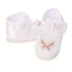 White Baby Girl First Walkers Shoes 0-18 Months with Embroidered Bow Detail, Soft Fabric Closure Breathable Casual Infant Toddler Shoes for Newborns to Early Walkers, Baby Girl Shoes, Newborn Footwear, Stylish Infant Footwear, Comfortable Toddler Footwear