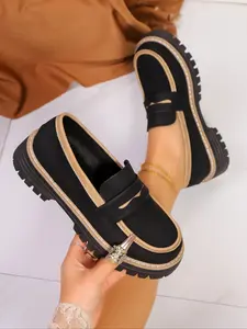 2025 Fall/Winter Explosive Models, American Live Broadcast Promotion, Pu Leather Loafers, Solid Color Women's Penny Loafers Single Shoes, Comfortable Versatile Height-Enhancing Solid Color High-End Leather Suede Texture, Thick Sole with Stepping, Footwear