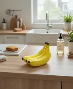 Banana-Shaped Soap & Dish Scrubber Holder (3-Banana Design) with Drainage Tray – Cute Kitchen & Bathroom Organizer, Great Gift Idea