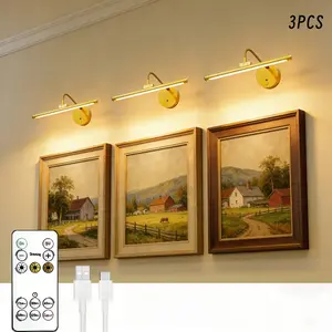 3pcs LED Display Lighting Fixture, with Three-color Adjustment, Adjustable Metal Body in All Directions, Equipped with Remote Control, USB Charging Function, Suitable for Lighting in Front of Mirrors, Picture Frames, Bedroom Display Cabinets.