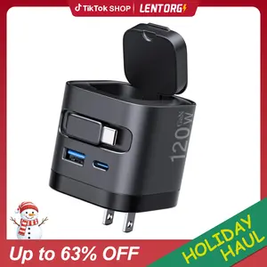 【Lentorgi】 4-in-1 GaN Charger with Apple Watch Charger, 120W Max Fast Charging Adapter with Retractable Type-C Cables, Portable Folding USB-C Power Adapter for iPhone, iPad, MacBook & More