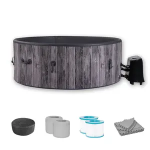 Relxtime 4-6 Person Round Inflatable Hot Tub 130 Massaging Air Jets Grey Laminated Vogue Spa - LSHS001 FathersDayGift