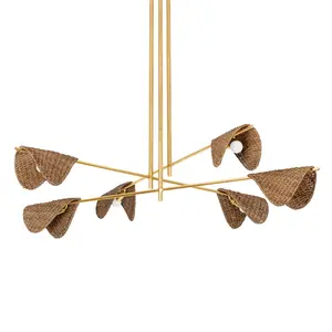 Barnaby 6-Light Chandelier With Vintage Gold Leaf Finish And Natural Abaca Shades