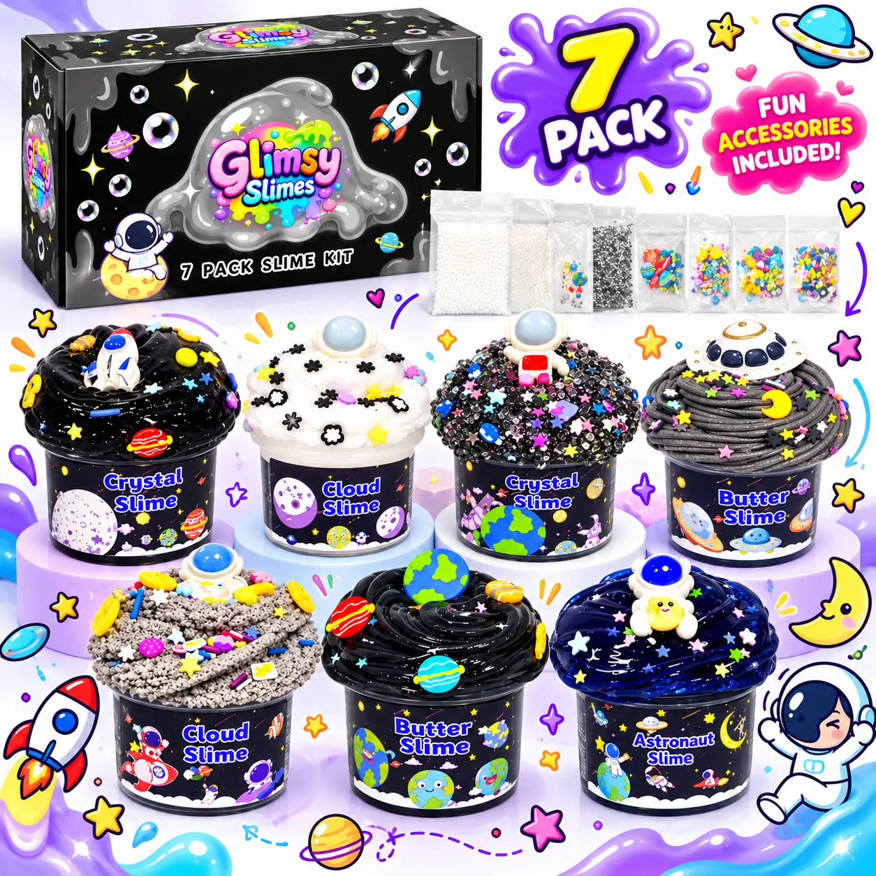 Christmas Gift 7 Pack Slime Kits, Butter Slime,Cloud Slime kit for Girls Ages 8-12,Crunchy Slime Kit,Non Sticky,Super Soft Sludge Toy,Birthday Gifts for Kids,Party Favors for Girls and Boys