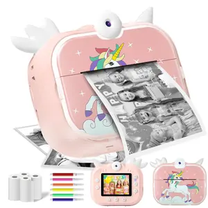 Unicorn Design Instant Camera, Portable Rechargeable Toy Camera with Photo Paper & Color Pen, Birthday Gift for Boys & Girls