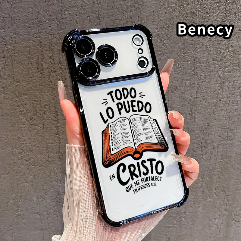 Compatible  Phone Case iPhone 17 Pro Max 16 15 Plus Air 14 13 12 11 E Bible Verse Aesthetic Christian Pattern Transparent Full Coverage Four Corners Anti-drop Casing