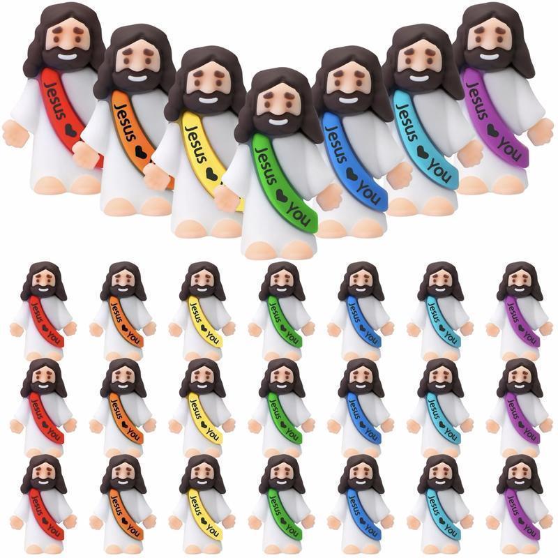 【God be with you】Mini Jesus Figures 50/100 pcs Original Design Little Jesus Figures with Jesus Love You Slogan Christian Baptism Gifts Christmas Easter Home Decoration Religious Ornaments