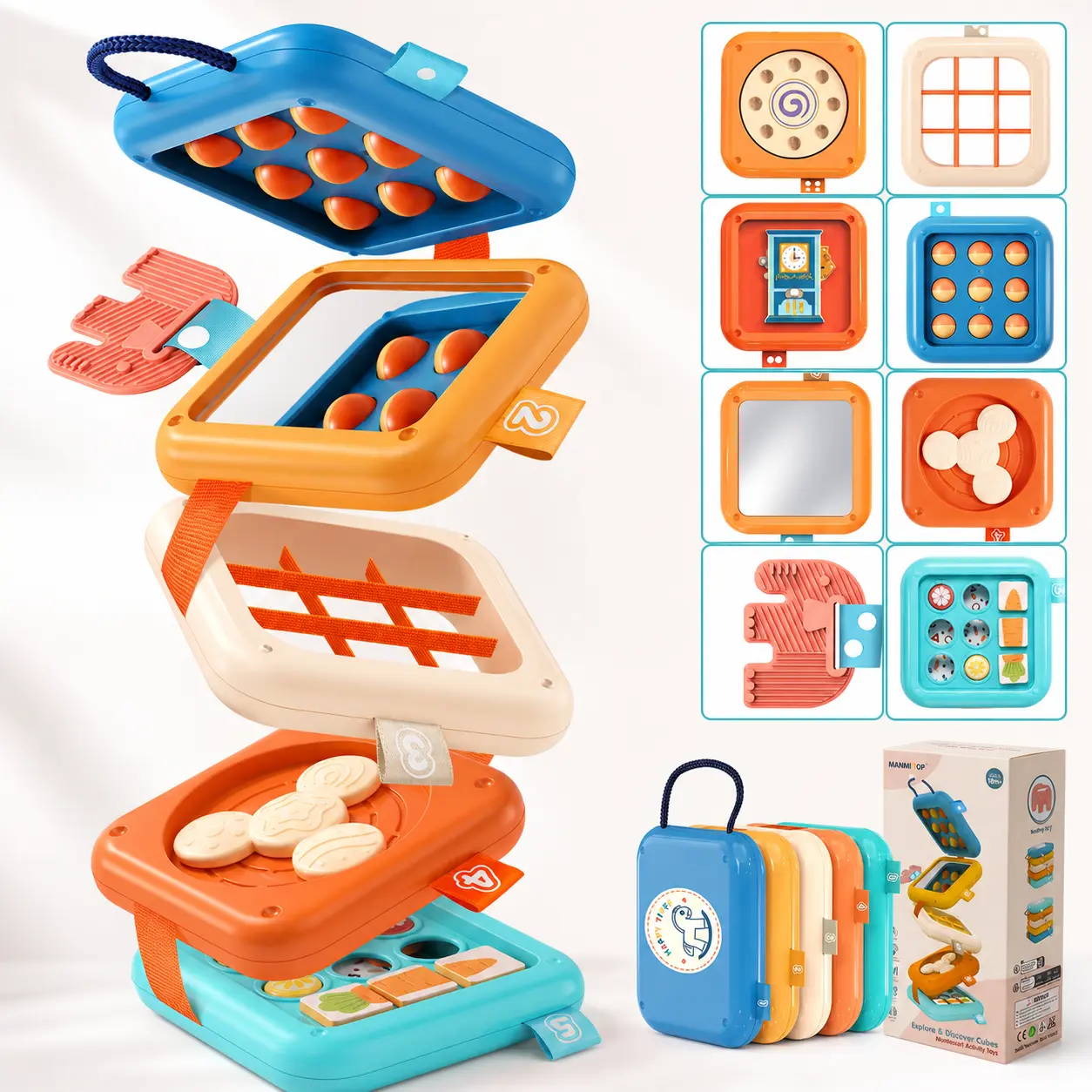 Montessori Busy Cube Travel Toys for Toddlers 1-6 – Stackable 7-in-1 Sensory Activity Cube with Carry Handle – Fine Motor Skills Fidget Toy for Car Plane – Birthday Gift for Boys & Girls Preschool Busy Board