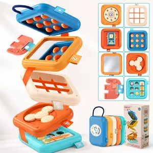 Montessori Busy Cube Travel Toys for Toddlers 1-6 – Stackable 7-in-1 Sensory Activity Cube with Carry Handle – Fine Motor Skills Fidget Toy for Car Plane – Birthday Gift for Boys & Girls