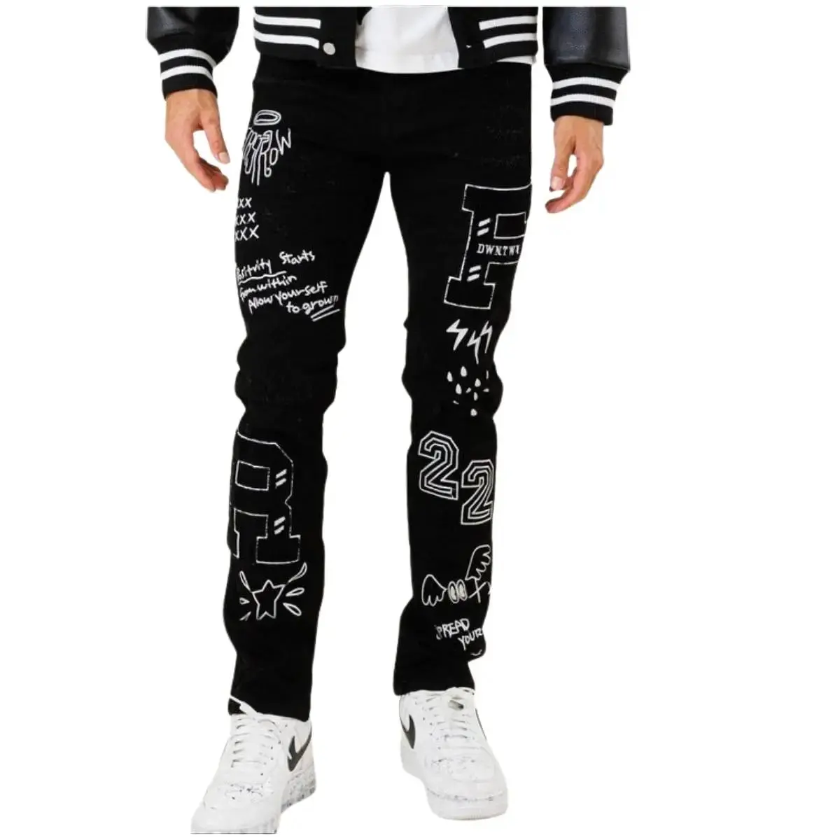 Jayden first Row black Jeans Menswear Day Casual Stylish Fitted Full Length Slim Fit Denim Pants Streetwear Mid Office