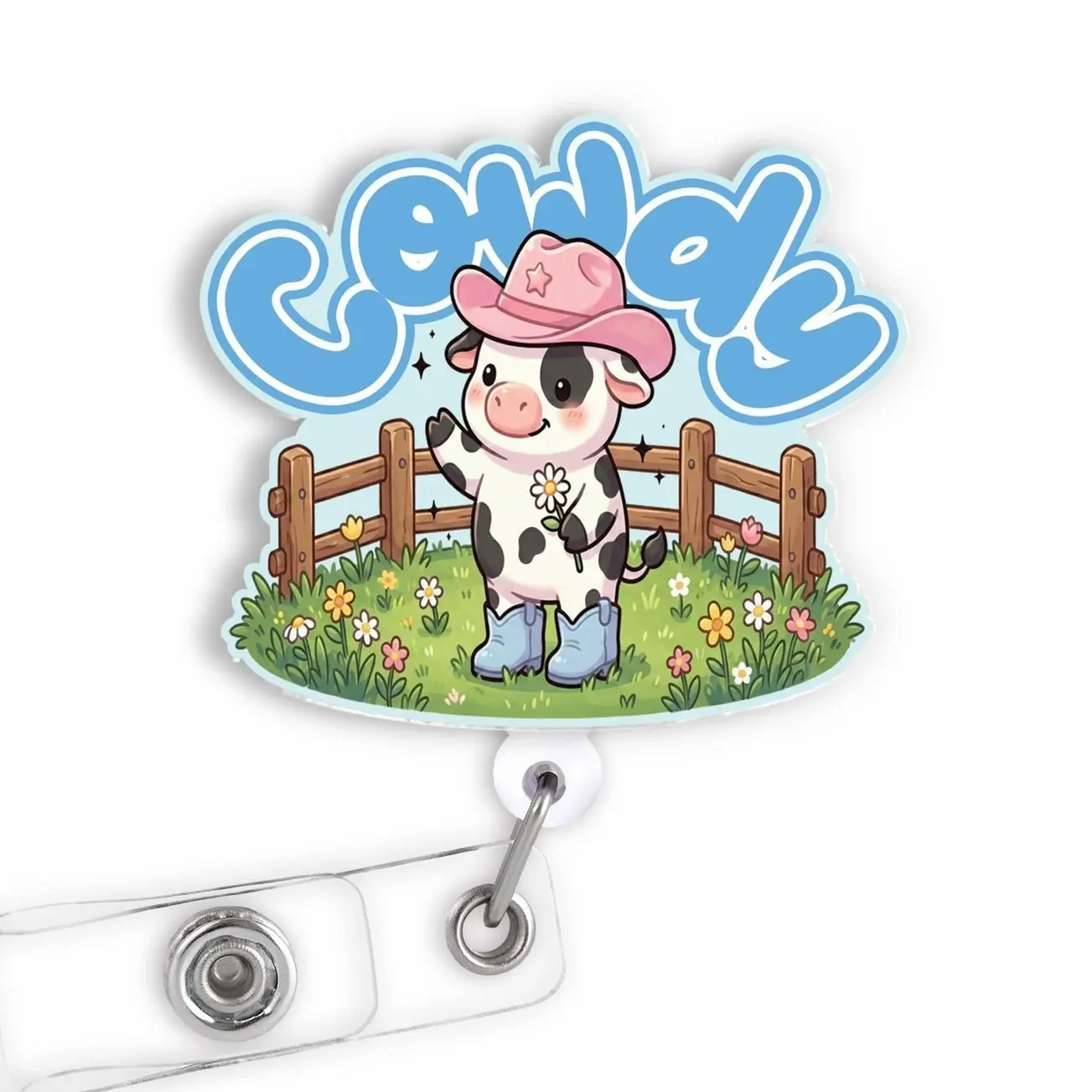 Funny Cowboy Cow Badge Reel - Cowdy Western Style Retractable ID Holder Clip, Clip-On ID Holders for Nurses