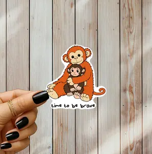 Monkey Sticker, "Time to Be Brave" Affirmation, Vinyl Laptop Water Bottle, punch the monkey