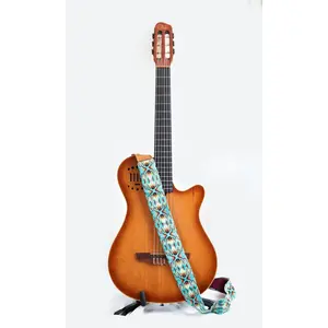 Eagle Feathers - Beaded Leather Guitar Strap with Native Feather Design - Handmade by Indigenous Artisans - Mother Sierra