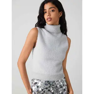 Cider [size 2-10] Metallic High Neck Knitted Crop Vest