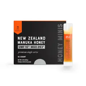 Nate's Manuka Honey Minis – Pure Manuka Honey Single Serve Packets – MGO 83 UMF 5+ or MGO 263 UMF 10+ – 10 or 30 Single-Serve Packets