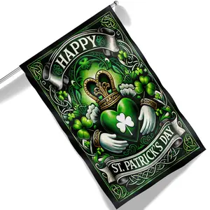 St. Patrick's Day Claddagh Symbol and Shamrocks Garden Flag