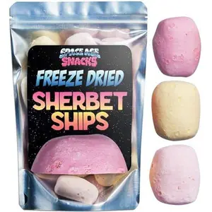 Premium Freeze Dried Candy - Sherbet Ships Premium Freeze Dried Candy Shipped in a Spaceship Box by Space Age Snacks - Dry Freeze Candy with Fun Stickers (4 Ounces)