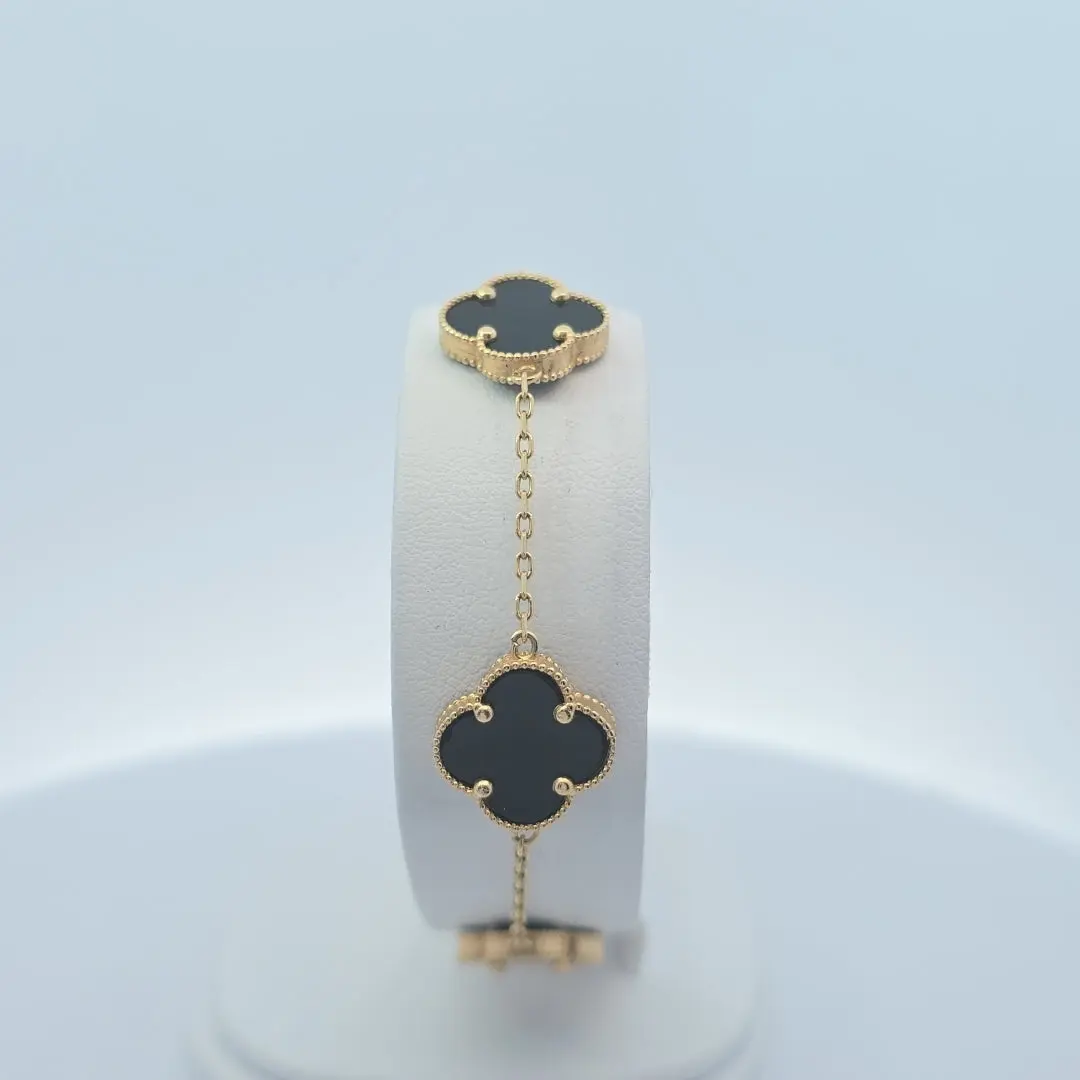 14Kt Black Three Clover 13.5MM Bracelet