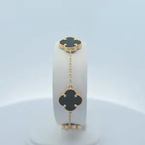 14Kt Black Three Clover 13.5MM Bracelet