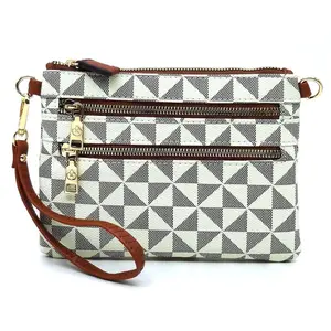 Fashion World Monogram Multi Zip Clutch Crossbody Bag Wristlet