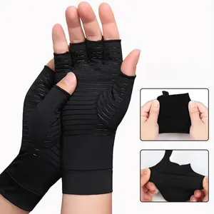 Copper Fiber Compression Gloves for Men – Fingerless Breathable Gym Gloves with Full Palm Protection, Anti-Slip Workout Gloves for Weightlifting, Cycling & Daily Use