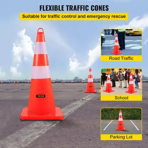 VEVOR Safety Cones, TikTokShopBlackFriday, 12 x 28\" Traffic Cones, PVC Orange Construction Cones, 2 Reflective Collars Traffic Cones with Weighted Base and Hand-Held Ring Used for Traffic Control, Driveway Road Parking