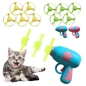12 Pcs Cat Fetch Toy Set Launcher Gun, Flying Disc Toy, Cat Track Toy for Cat Training Hunting Chasing Interactive Cat Toys for Bored Indoor, Cute Kitten Kitty Toys, Flying Propellers For Dog and Puppy Toy Pet Supplies, Cat Stuff Outdoorfun, Dog Stuff