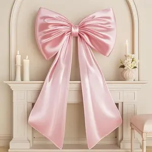 Large pink bow for coquette room decor, 40×24 inches satin ribbon tie for coquette birthday decorations, giant pastel pink hanging wall decor for ballerina girls “Just Wanna Be One” (internal stability layer), modern living room gift, fluffy crystal light