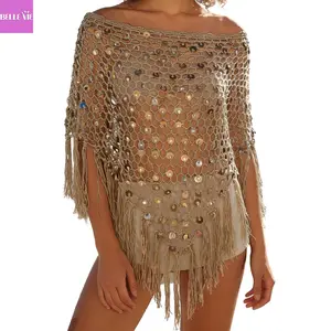 Womens Sheer Poncho Top See Through Knit Shrug Shawl Pullover Lightweight Asymmetrical Sweater Beach Cover Up