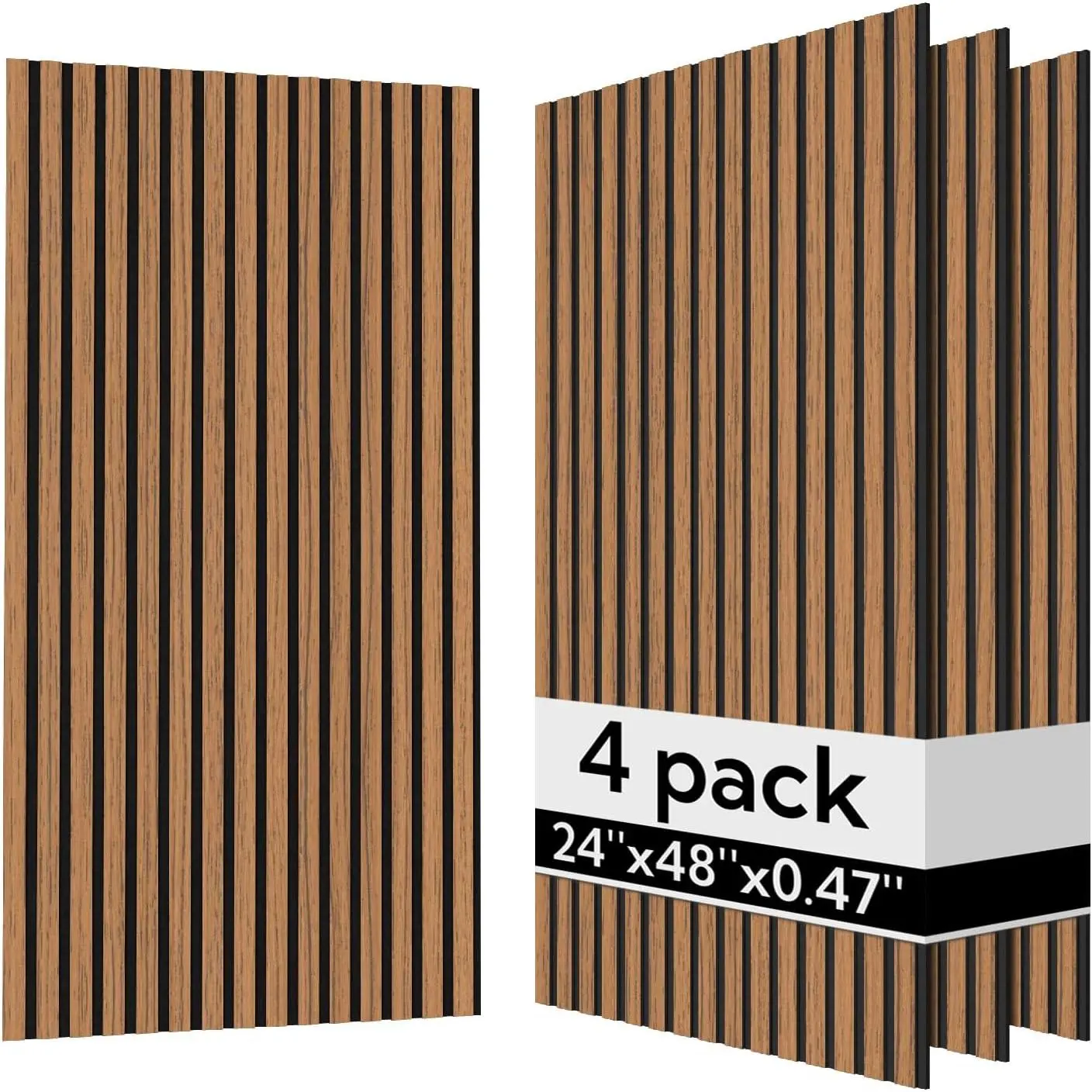 Olanglab 4-Pack Cherry Striped Acoustic Wood Slat Decorative Panels, 23.6"x47.2" Sound Dampening Wall Trim for Living Room, Home Improvement Building Supply