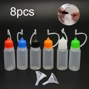 8pcs Tip Applicator Bottle Durable Material 6 Colors Contains 2 mini funnel lotion portions Bottling Empty Bottle Syringe Bottle Clear Bottle Syringe soft bottle Refillable Design Storage Bottles