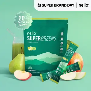 Nello Supergreens Premium Superfood Greens Drink Mix w/Chlorella, Moringa, Spinach & Broccoli + Digestive Enzymes & Probiotic Blend -Nutrient-Packed Powder Wellness