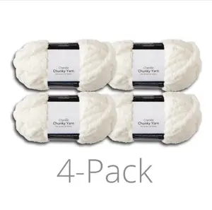 Ivory Chunky Chenille Yarn, 100% Polyester, Super Bulky, Pack of 4 - Ideal for Textile Crafts