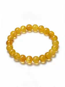1PC Golden‑Yellow Cracked Single‑Loop Round‑Bead Synthetic Resin Unisex Beaded Bracelet Continuous‑Looped Style Elastic‑Cord Structure For Unisex Daily‑Carry Wear