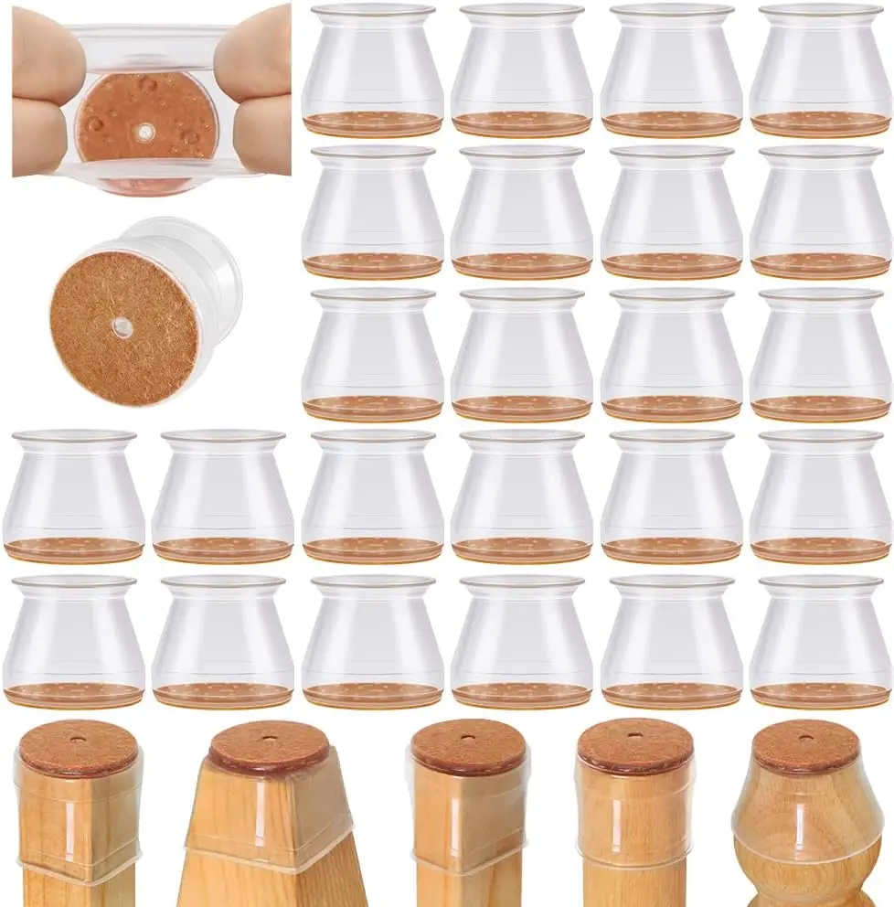24 Pcs Chair Leg Floor Protectors for Hardwood Floors Silicone Covers to Protect Wood Tile Floors Felt Pads Furniture Leg Caps Anti-Scratch Reduce Noise (Fit:1.3"-2")