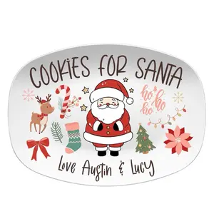 Personalized Cookies and Milk for Santa Christmas Platter Mug Set, Custom Holiday Serving Tray, Kids Name Plate, Customized Xmas Gift
