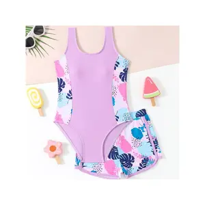 Spring Break Kids Swimwear Girls Summer Vacation Beach Outfits Trending Gift Idea Bathing Suit Girls Swimsuit 1pc Bathing Suit Kids Summer Bikini Swimwear with Shorts Sport Pool Party Outfit Girl Beachwear Cute Family Trip Swim Season,chic design,mesh top
