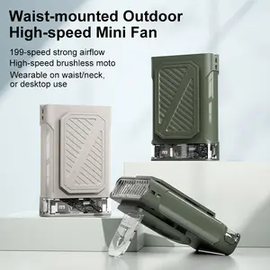 2026 Waist-Mounted Portable Handheld Fan, 199-Level Speed Control, 360° Rotatable Air Outlet, 3600mAh Rechargeable Hands-Free Fan for Outdoor Work, Hiking mini turbo fan