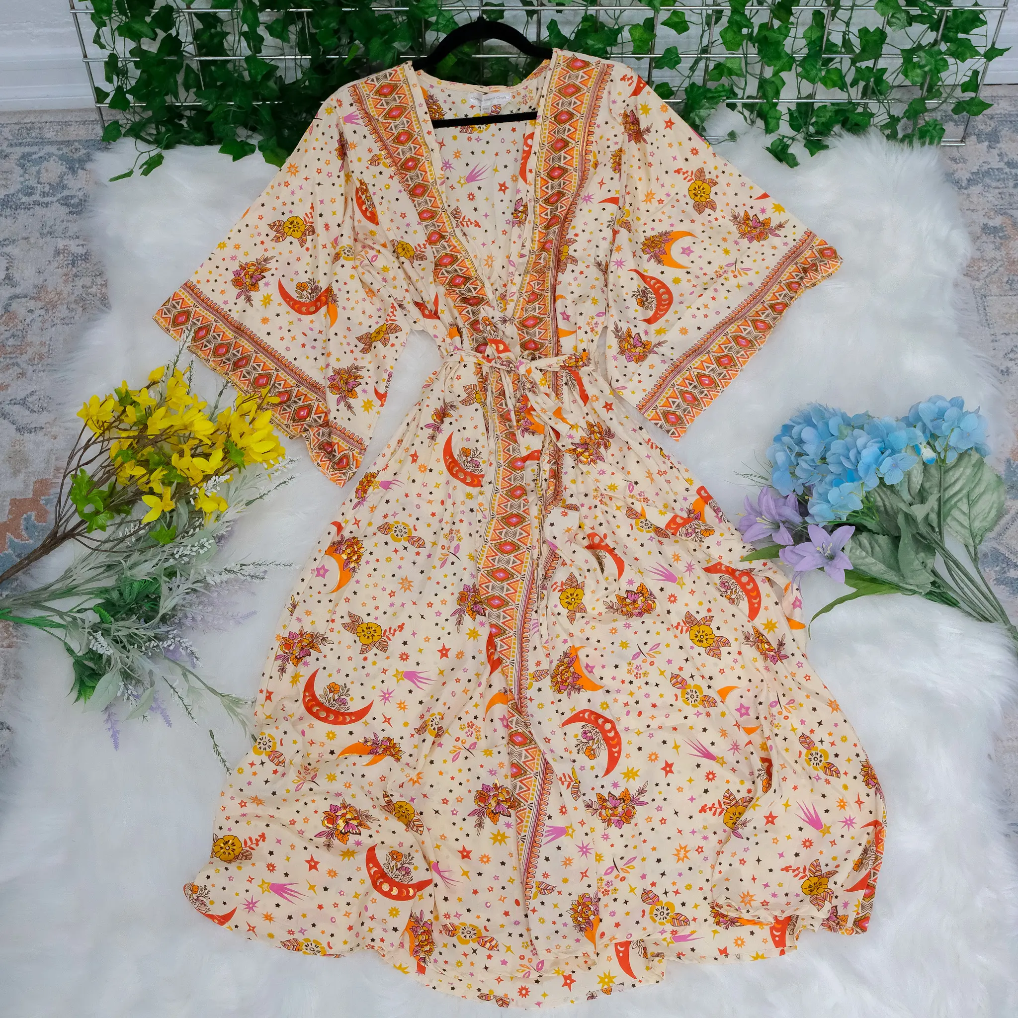 Bohemian Long Kimono, Hippie Boho Lounge Dress, Celestial Loose Cardigan  with Pockets, Bridesmaid Robe with Pockets - TikTok Shop