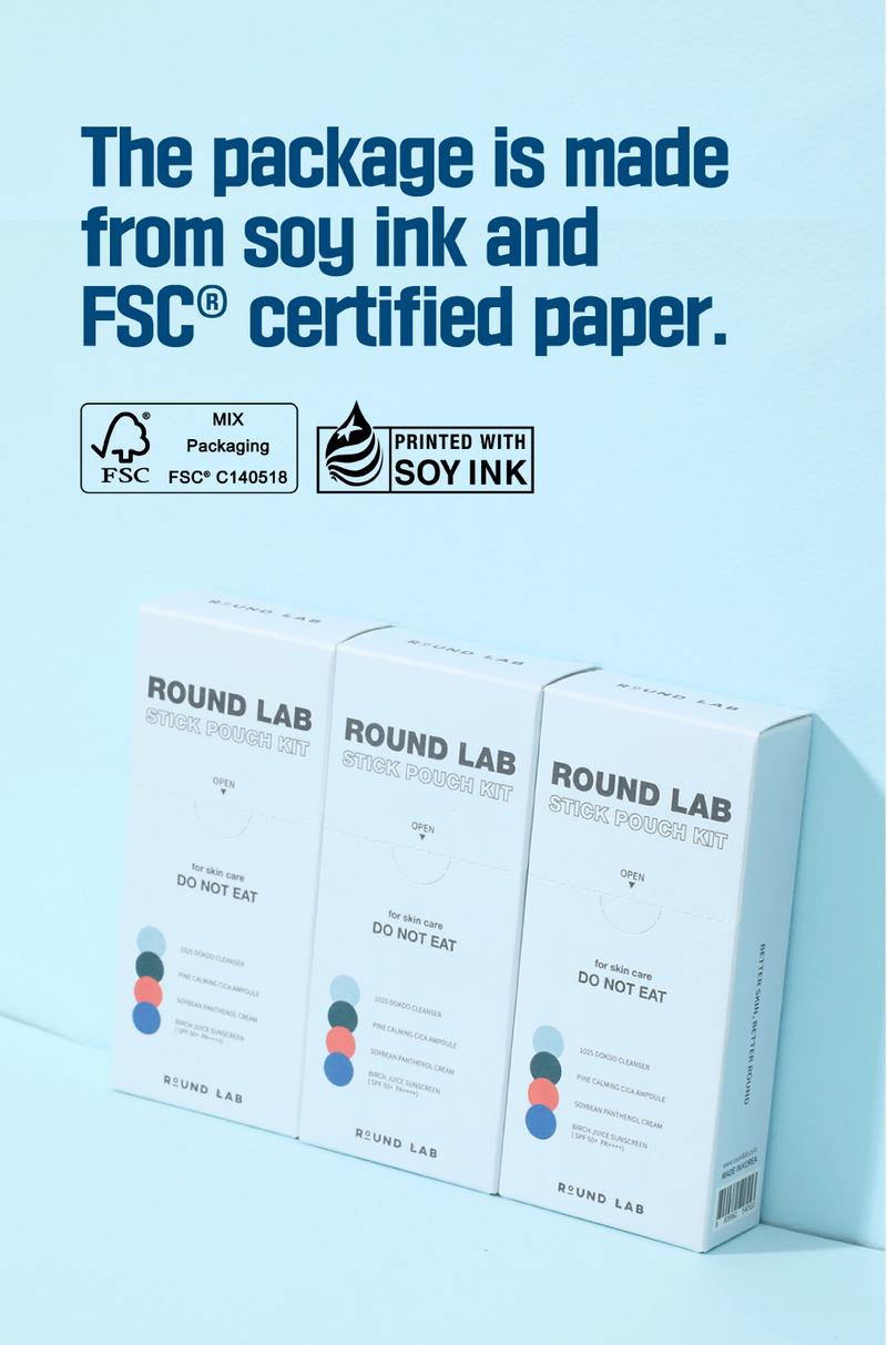 ROUND LAD Stick Pouch Kit – Gentle K-Beauty Skincare to Go |Travel-friendly | Comfort (1025 Dokdo Cleanser 3ml*3ea, Pine Calming Cica Ampoule 3ml*3ea, Soybean Panthenol Cream 3ml*3ea, Birch Juice Moisturizing Sunscreen 3ml*3ea)