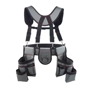 Heavy Duty 22 Pockets Tool Belt with Suspenders - Adjustable Utility Pouch for Electricians & Carpenters