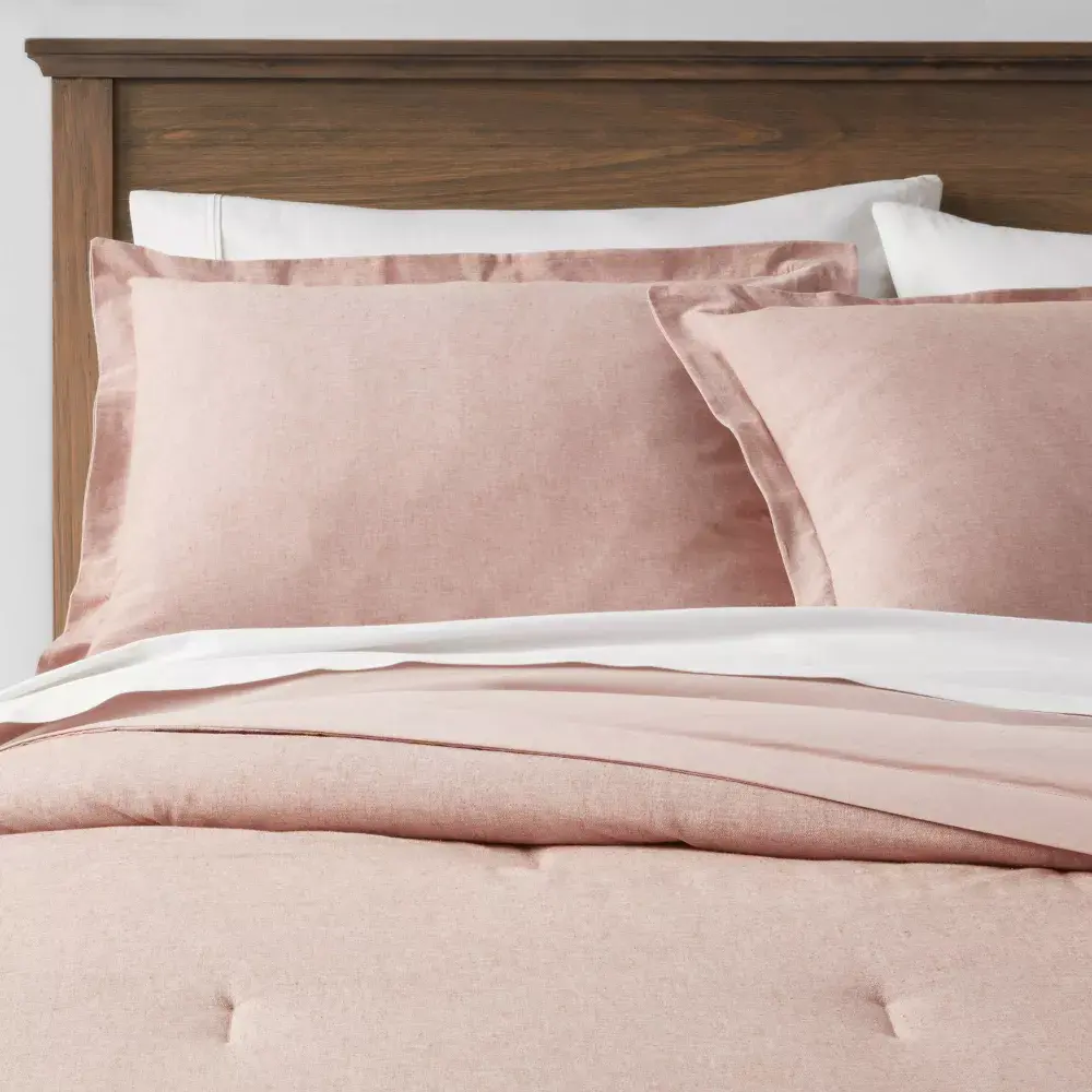 Twin/Twin Extra Long Cotton Linen Chambray Comforter & Sham Set Terracotta - Threshold: Woven Bedding Set with Zipper Closure
