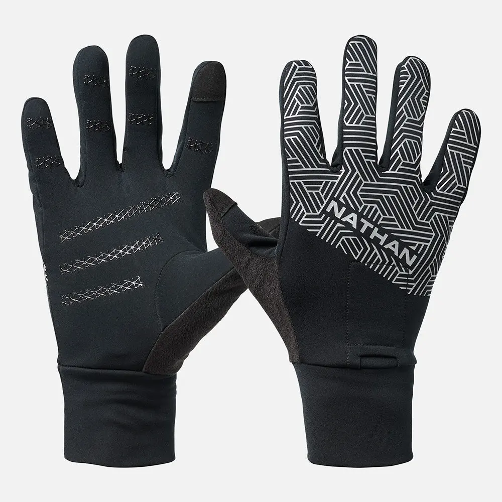 NATHAN HyperNight Reflective Gloves 2 - Lightweight Stretch Gloves with Hexagon Reflective Print & Conductive TruTouch™ for Chilly Runs