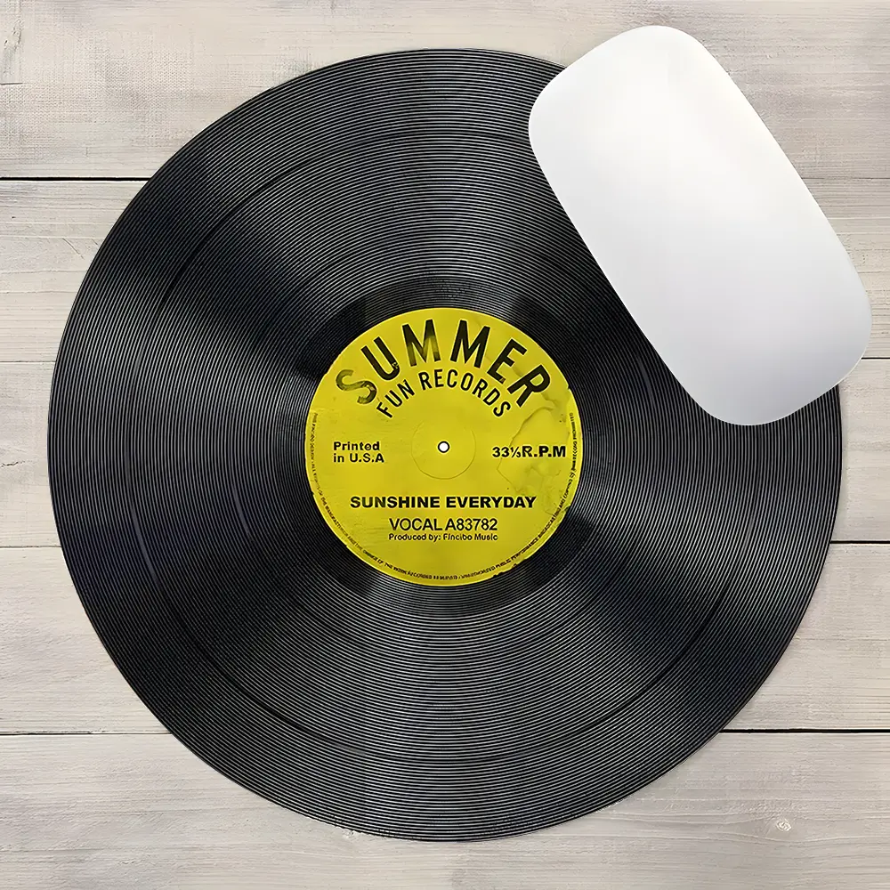 Retro Summer Fun Vinyl Record Design Round Non Slip Mousepad, Gaming Mouse Pads, Waterproof Non-Slip Rubber Edges, Small Size for Laptop PC Gaming Home Office Gift, Computer Mouse Pad