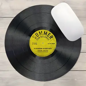 Retro Summer Fun Vinyl Record Design Round Non Slip Mousepad, Waterproof Non-Slip Rubber Edges, Small Size for Laptop PC Gaming Home Office Gift